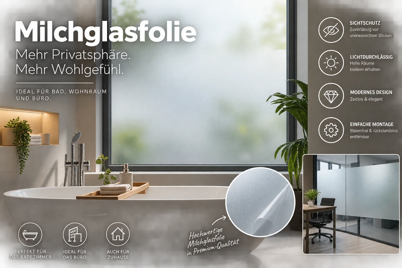 Milchglas Folie Sichtschutz Badezimmer oder Büro